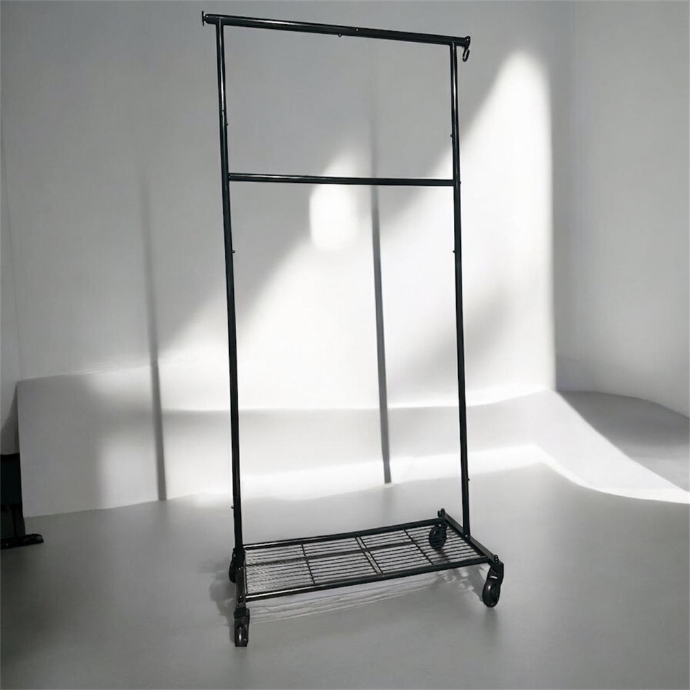 Black Metal Clothing Rack on Wheels